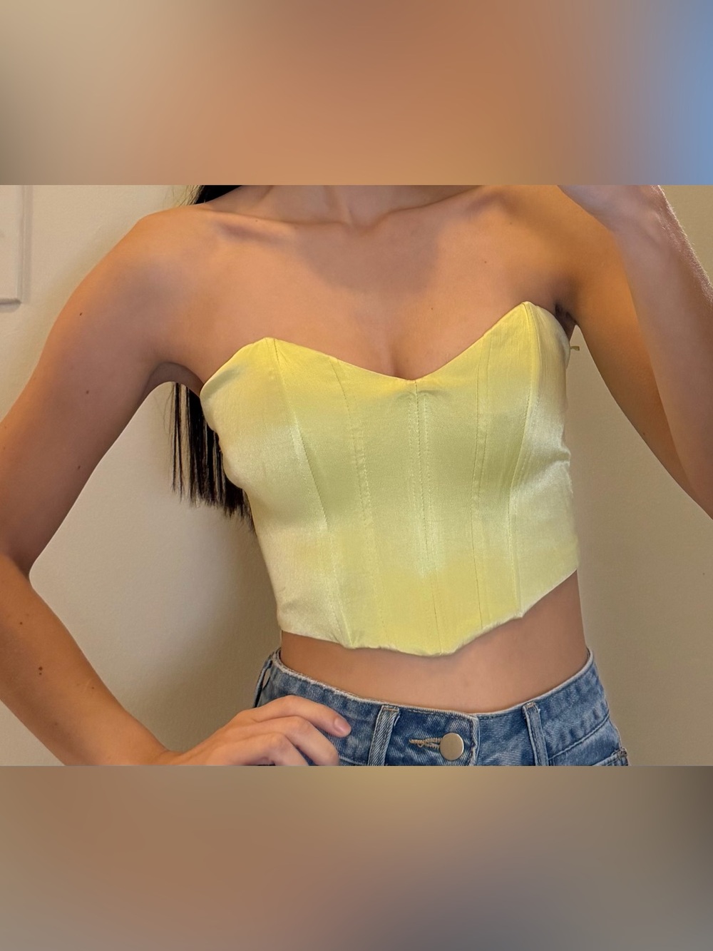 Sara Yellow Satin Sweetheart Corset Crop Top